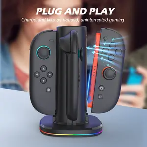 For 4PCS Switch 2 Joy Con Wireless Controller Charger Station, RGB Atmosphere Light, Touch Power Switch, Charging Indicator, Overvoltage Protection