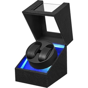 Watch Winder for Automatic Watches, Double Watch Widner with Led Light 4 Modes, Automatic Watch Winder Box Watch Spinner with  Quiet  Type-C Adapter or  , SYQ02C