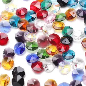 14mm Double Hole Octagonal Beads Stained Glass Beads DIY Car Hanging Sunshine Trapper Jewelry Making Material Accessories