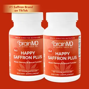 Happy Saffron Plus, 2-Pack Mood Support Supplement with Saffron, Curcumin + Zinc by Dr. Daniel Amen
