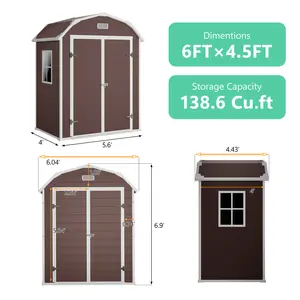 6x4.5ft heavy-duty resin outdoor storage cabinet with floor panel. Lockable & weatherproof, securely stores patio furniture, tools and bikes for garden.