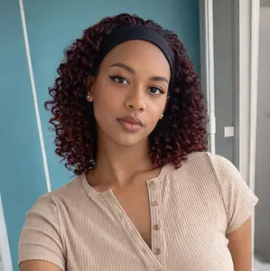 14Inch Short Curly Headband Wig Deep Wave Headband Wig Bob Shoulder Length Curly Hair Wigs Synthetic Glueless Headband Wigs for Women Daily Use