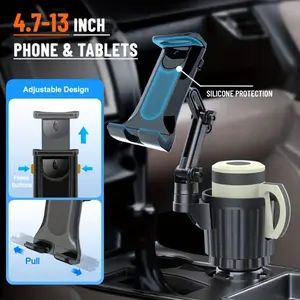 Car accessory, adjustable tablet and phone holder with bottle holder: A safe driving companion for devices from 4 to 13 inches. Two-in-one car cup holder phone mount - compatible with most 10-40 oz bottles and all smartphones - 360-degree rotation. Car In