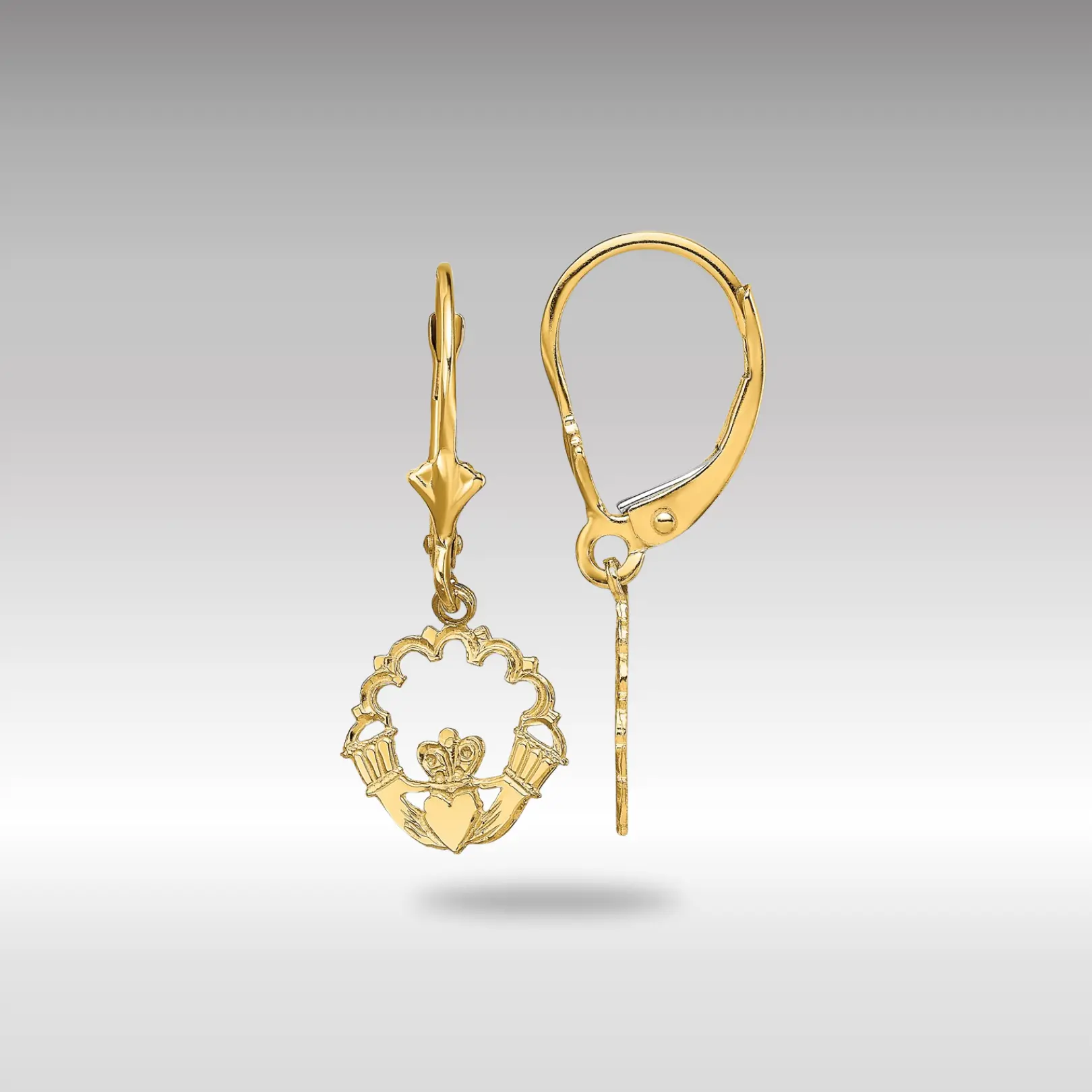 14K Gold Polished Claddagh Leverback Earrings - Model TF1796