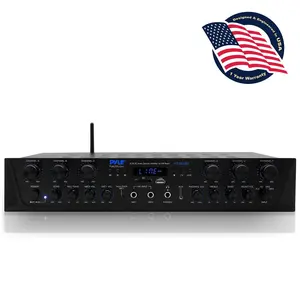 600W 6-Channel Bluetooth Amplifier - Wireless Streaming, FM Radio - Remote Control Desktop Audio Receiver with USB & SD Playback, AUX Input, RCA/Subwoofer Outputs, Dual Mic Karaoke with Mic Talkover, Headphone Jack & Front LED Display