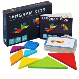 Wooden Tangram Puzzle Jigsaw Blocks, 1 Box Educational Jigsaws Toys for Children, Kid Intelligence Word Shape Cognition Toy