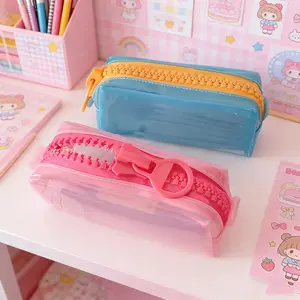 Jelly Textile Makeup Bag/pen Case/Pencil Bag, Simple Solid Color Durable Storage Pouch, Standing Upright Design, Large Capacity Student Stationery Box