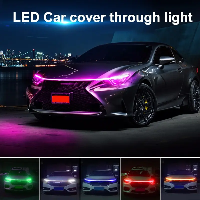 Car through hood light LED ambient light multi-color constant light front hood light 12V front decorative light strip Led Car Lights Automotive Ambient Lighting