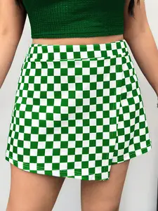 Women's Plus Size Casual Comfortable Chic Short Skirt Pants, Plaid Leopard Solid Prints, Elastic Waist, Two-Piece Design, Summer Fashion