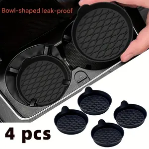 2/4pcs Car Interior Silicone Cup Mats, Waterproof Universal Round Storage Slot Non-Slip Pad, Center Console Water Cup Base Mat, Car Accessory