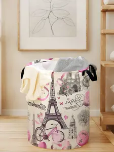 Paris Eiffel Tower Print Laundry Basket with Handle, Durable Foldable Clothes Storage Bin, Large Capacity Toy Organizer for Home Use