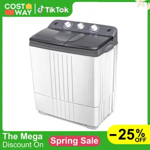 Costway-Portable Washing Machine, Twin Tub 20Lbs Capacity, Washer(12Lbs) and Spinner(8Lbs), Durable Design Energy Saving, Rotary Controller Drain Hose