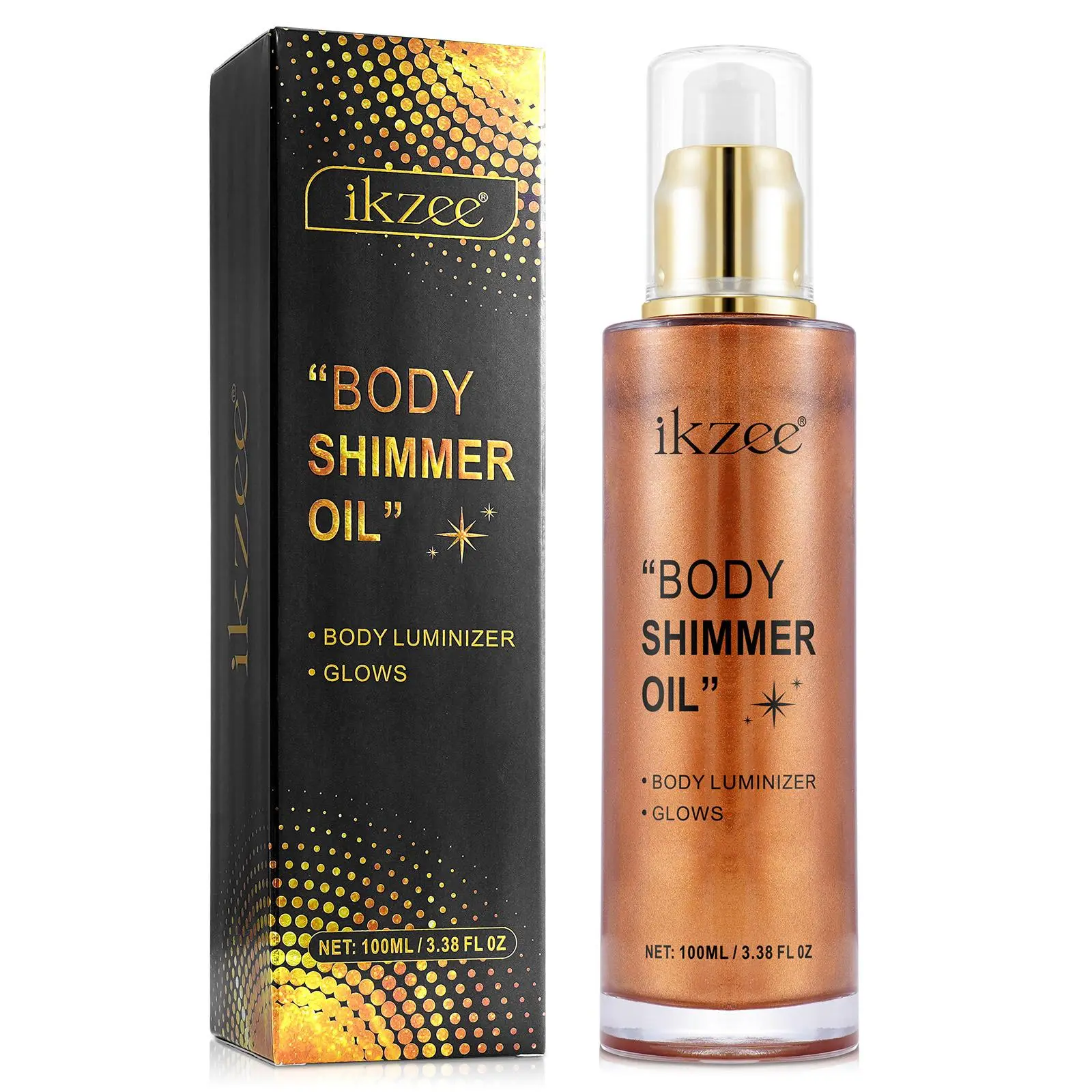Ikzee Cosmetic Body Glitter Oil-Bronze Gold#03, Pure Oil Glow Boost, 100ml Pearl Makeup Shine for Summer Vibes summervibes, Body Gloss, Bronze Body Glow campingessentials