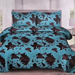 Turquoise Cowhide southwest KING QUILT  3 pcs  set Microfiber Bedding Set