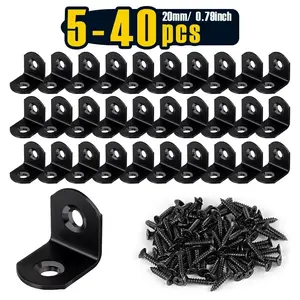5/ 24/ 40 Pcs, L Bracket Stainless Steel Corner Brace Sets (Black), 90 Degree Right Angle Brackets with 10/ 48/ 80 Pcs Screws