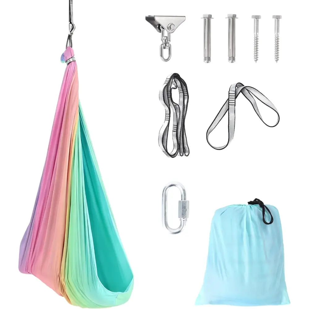 Sensory Swing - 55" x 59" Dual-Layer Therapy Swing for Autism, ADHD & Sensory Needs, Calming Hug Effect, 360° Swivel, Indoor/Outdoor Use, Supports Up to 300 Lbs