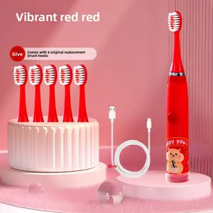 Children's electric toothbrush suitable for kids aged 3-12, smart cartoon ultrasonic waterproof soft-bristle toothbrush, teeth cleaning tool