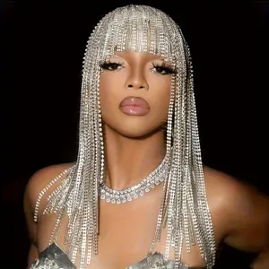 Luxurious All Rhinestone Retro Ethnic Style Long Tassel Headband, Fashionable Bridal Accessories, Gothic Hair Chain, Elegant And Soft Headwear