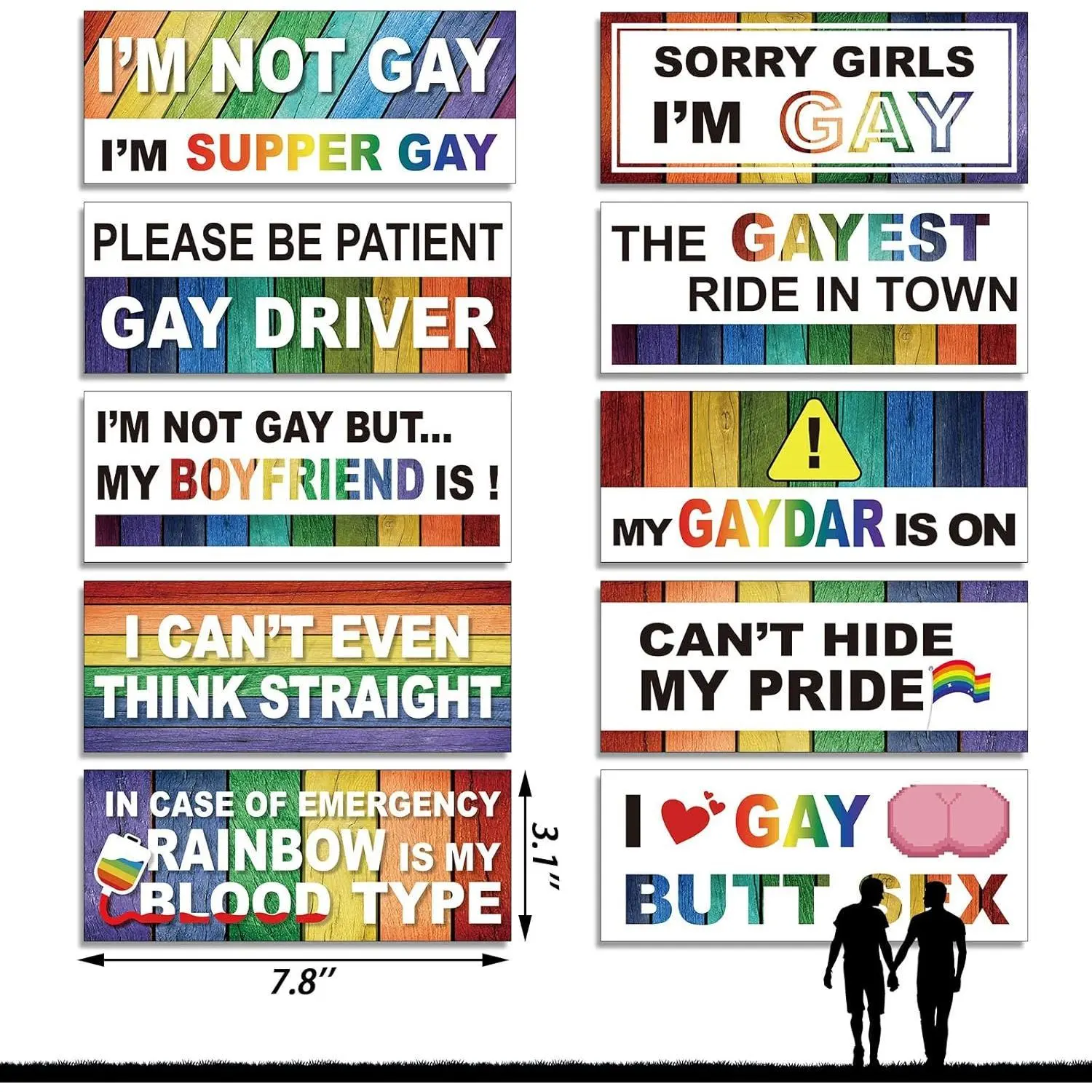 10PCS Prank Magnetic Bumper Stickers,Funny LGBT Rainbow Pride Adult Magnet Decals Sign for Vehicle Truck Car Reusable Magnet Sticker for Fridge