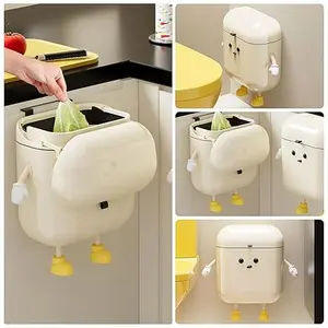 UFORU 3.2 Gallon/12L Hanging Trash Can with Lid, Cute Cartoon Cabinet Door Garbage Bin, ABS Plastic Small Trash Can for Kitchen, Bathroom, Office, RV and Apartment#SummerWins