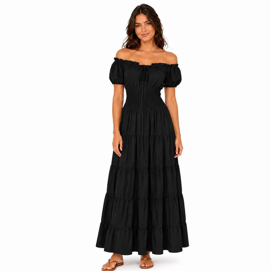 Atelier Stella Renaissance Dress Pirate Peasant Wench Irish Costume Medieval Boho Chemise Faire Gown Maxi Long Dress Halloween Gothic Party Outfit Plain Beige Basic Cute Minimalist Womenswear 6531-D1