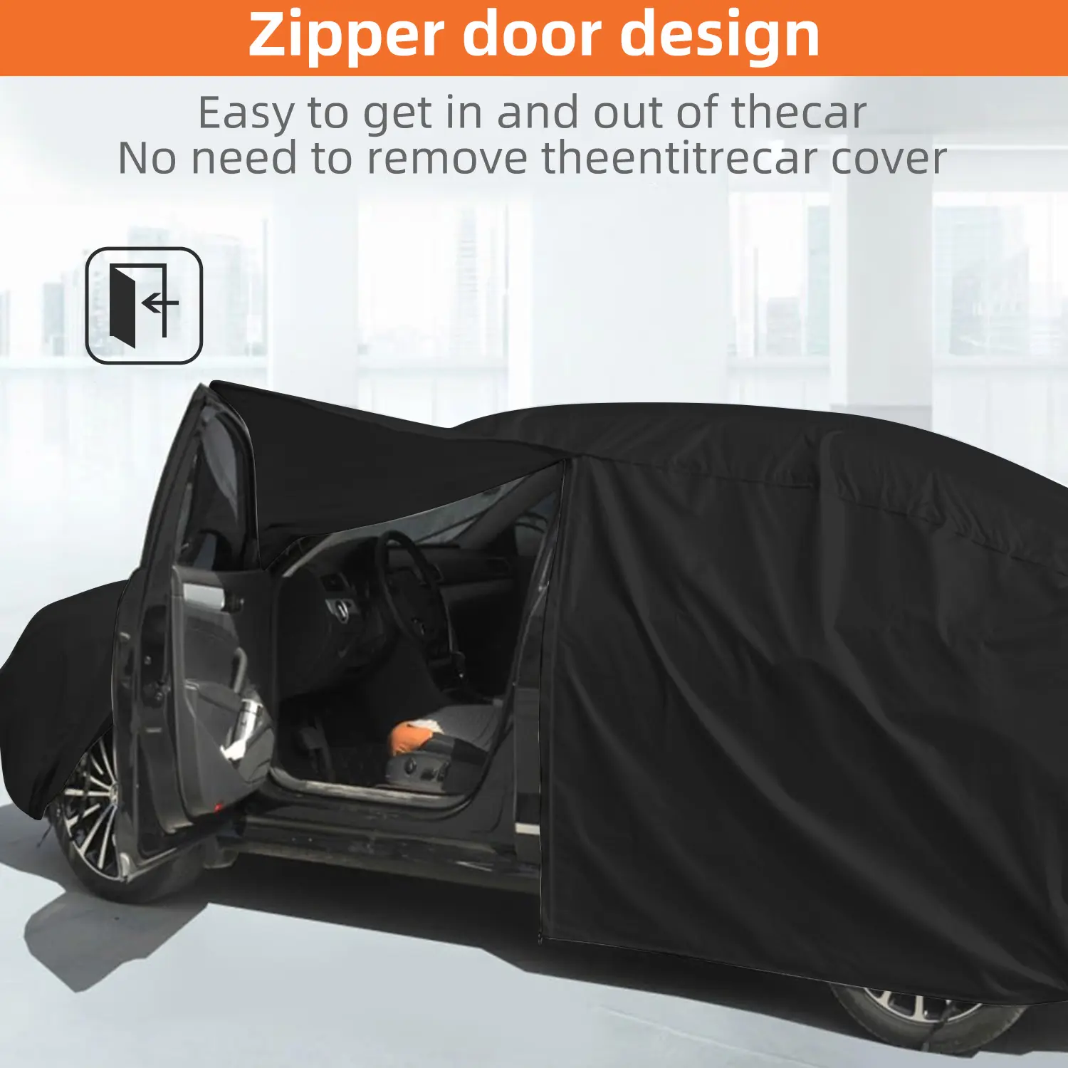 Universal Car Cover - Waterproof,Dustproof,UV-Resistant,Zipper Door Design,Reflective Strips,All-Weather Protection for Outdoor Parking & Garage Use