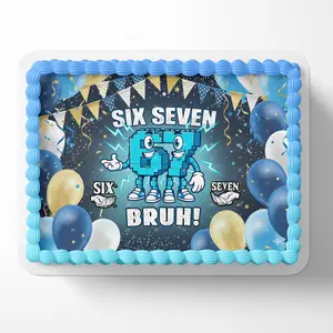 Six Seven Trend Kids 67 Bruh Edible Cake Image Topper Birthday Cake Banner 1/4 Sheet