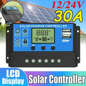 Dazone 30A Solar Charge Controller 12V/24V with Dual USB Port LCD Display Timer Setting for Solar Panels Dazone 30A Solar Charge Controller 12V/24V with Dual USB Port LCD Display Timer Setting for Solar Panels