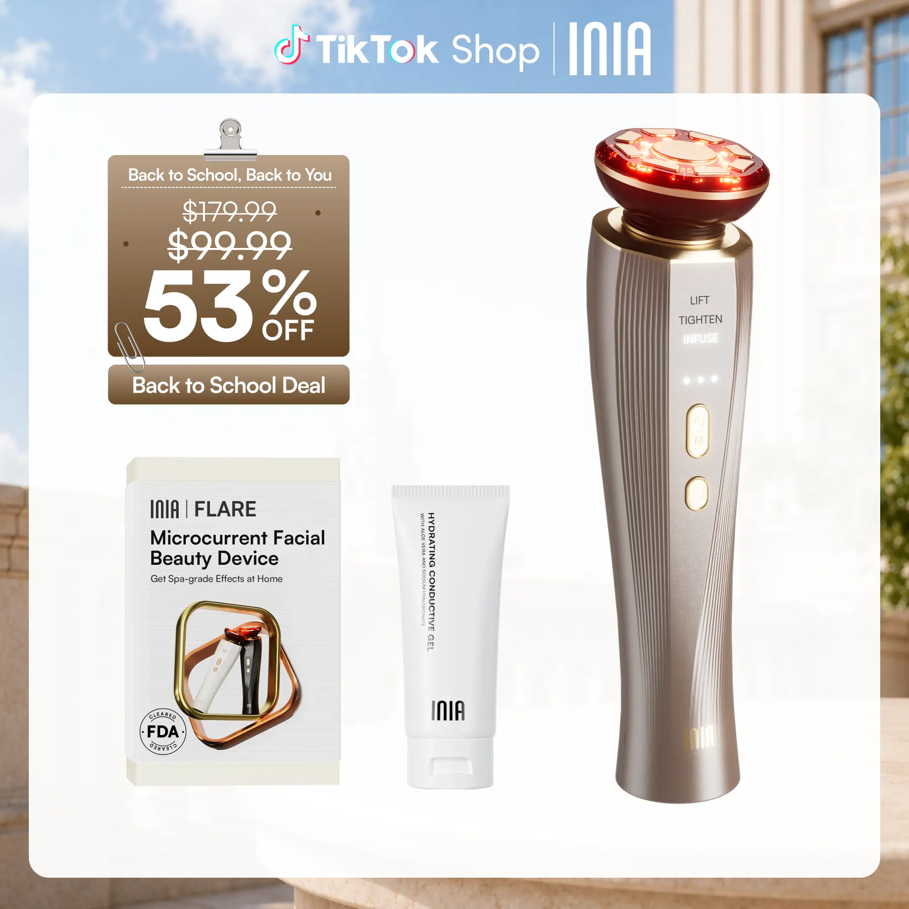 INIA FLARE All-in-One Facial Beauty Device, 3-in-1 Facial Massager Beauty Device for Face and Neck Skin Rejuvenation Lifting/ Tightening/ Infusing, Perfect Gift Season Pick, Back to school, Back to school haul