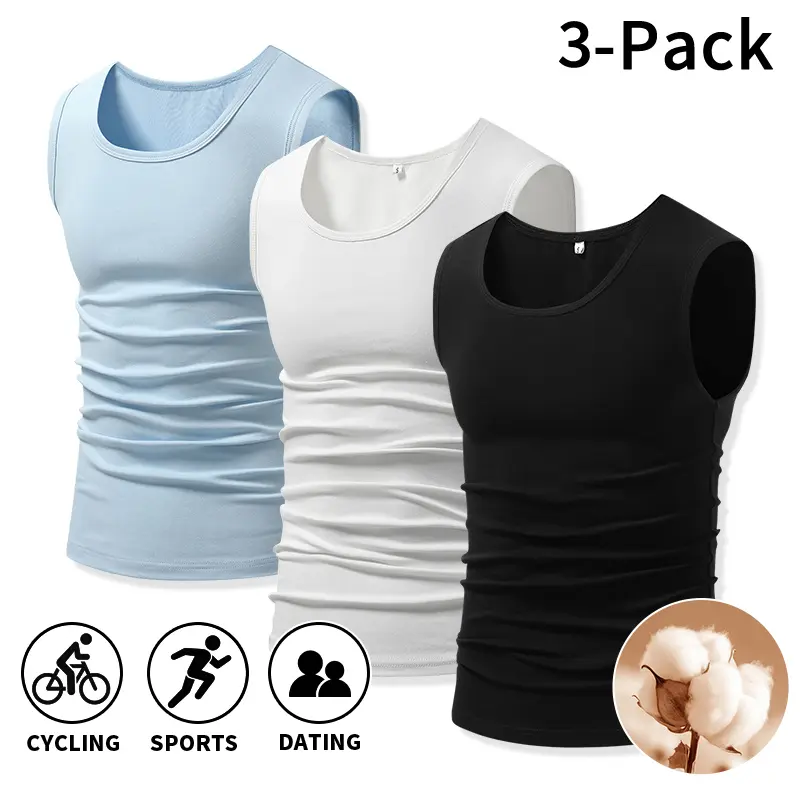 Men's Pure Cotton Sports Tank Tops - 1-Pack/3-Pack Sleeveless Muscle-Fit Tees, Ideal for Workouts, Casual Wear and Layering