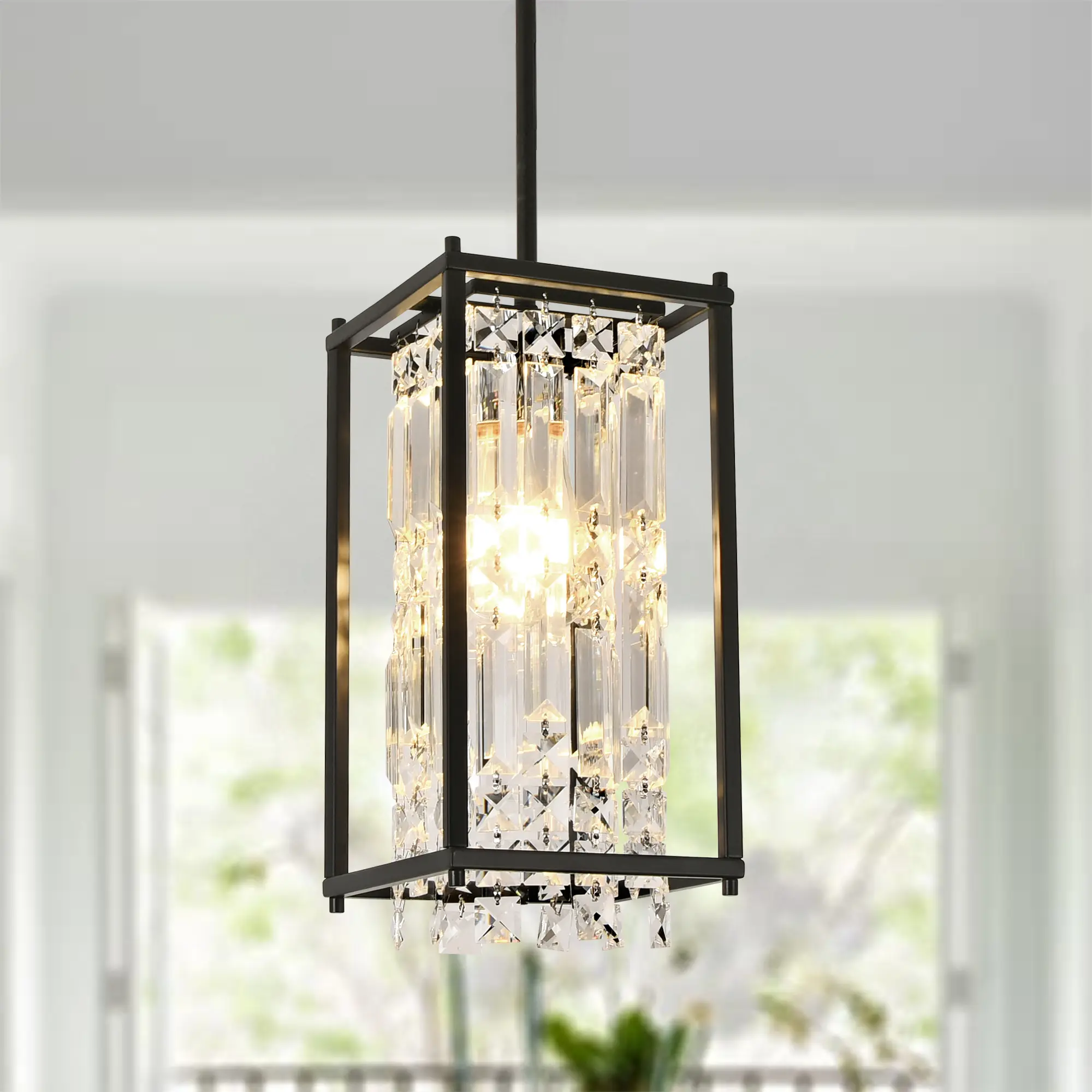 6.31in Crystal Pendant Light , Ambient light for Kitchen Island Dining Room, Black/Gold/Nickel Options