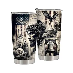 One Nation Under God Tumbler, Christian Tumblers for Women Men, 20 Oz Insulated Funny Travel Jesus Coffee Mug, Religious Gifts for Women Men Friends