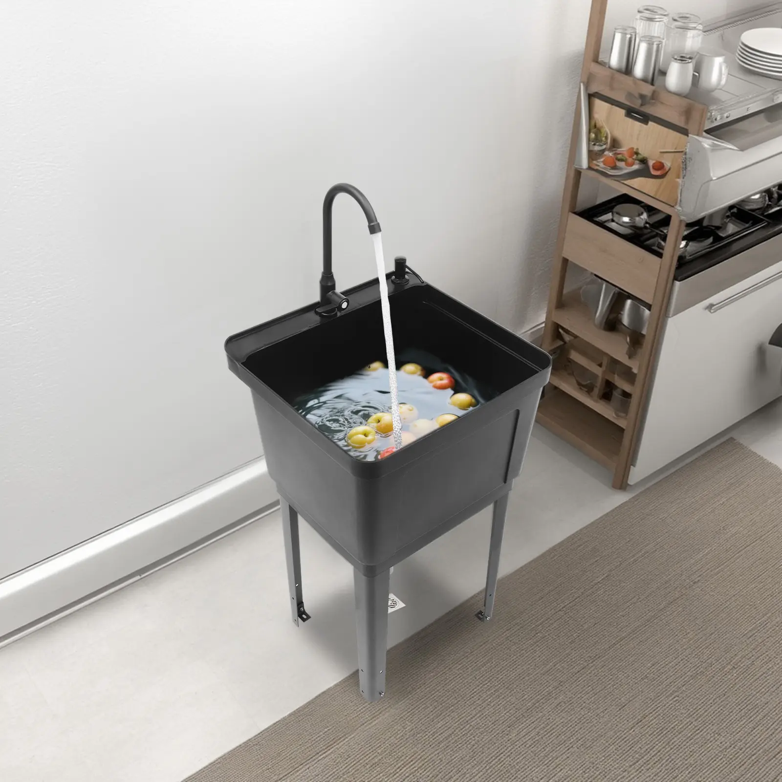 Freestanding Utility Sink with 360 Faucet for Laundry Pet Wash Commercial Kitchen Use