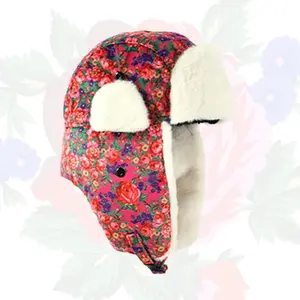 Kokum Hunter Snow Cap Red Yellow Purple White Floral Pattern with Faux Fur Lining for Winter Warmth