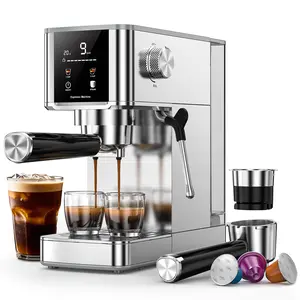COWSAR 20 Bar High Pressure Stainless Steel Drip Coffee Maker with Touch Control Panel 1.2L Removable Transparent Water Tank for Residential Use