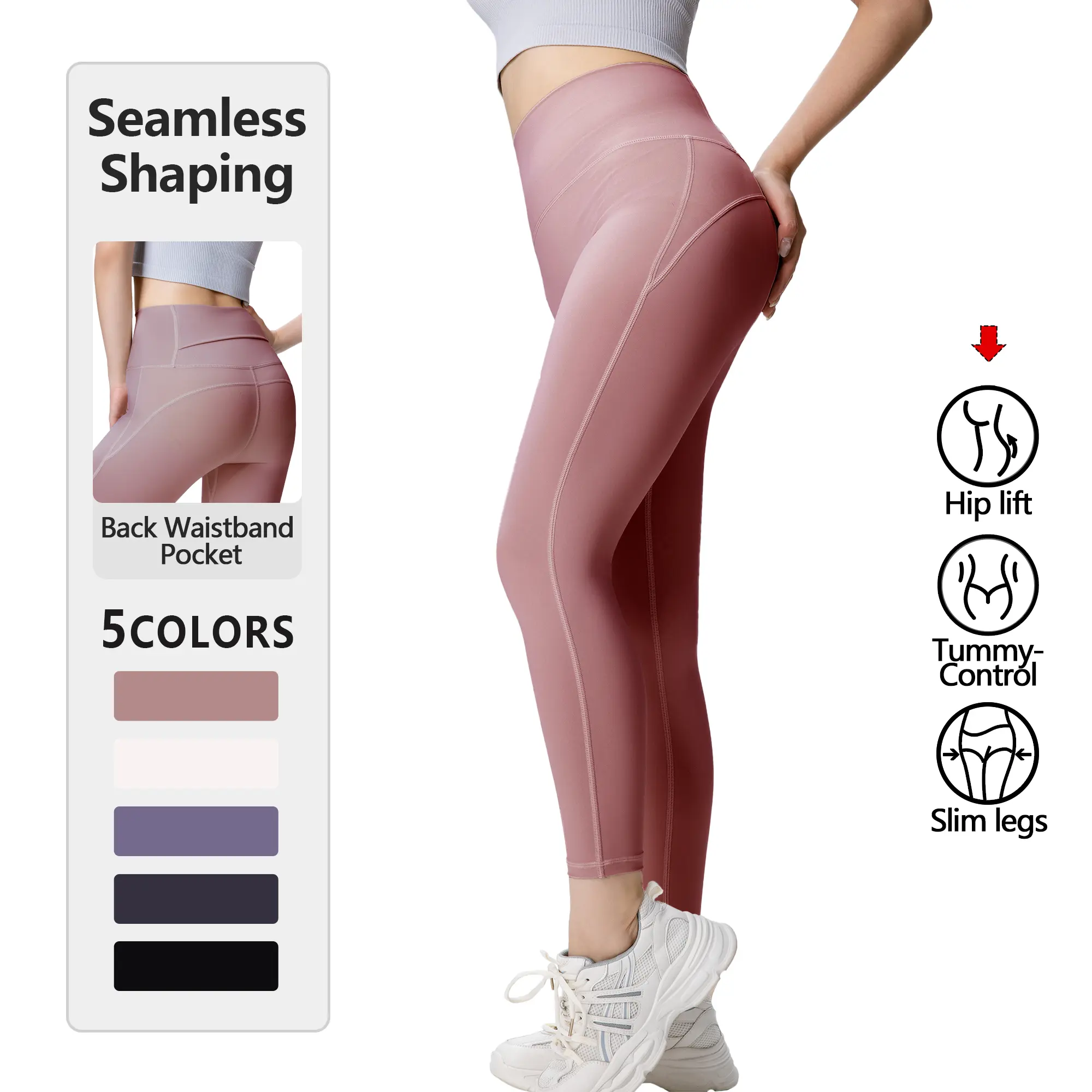 【Discount for live stream】YFYJK001 Women's High-Waist Seamless Yoga Leggings with Pocket, High Elastic Quick-Dry Stretchy Activewear Pants, Breathable Moisture-Wicking Hip-Lift Sports Bottoms for Fitness Training, High Elastic Activewear