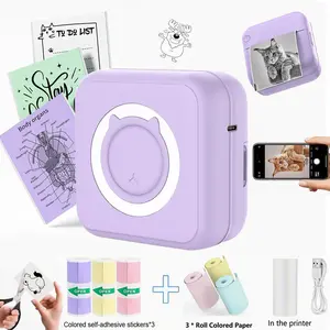 Portable Mini Sticker Printer, Portable Handheld Printer, 1 Count USB Rechargeable Wireless Thermal Printer with 6 Rolls Thermal Paper & Sticker, Portable Receipt Printer for Photo Journal Notes Memo