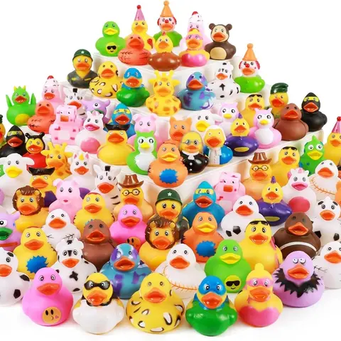 Gusilor 25 Colorful Rubber Ducks - 2.3 in High Color Fastness 1-Piece Mold Bulk Floaters, Unique Designs, No Squeaker, Kids' Ducking Toys, Baby Bath Toys, Stocking Stuffers, Party Favors Assortment