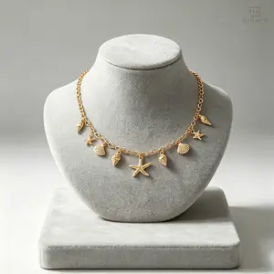 Boho Shell Starfish Necklace for Women, Summer Beach Ocean Theme Jewelry Charm Choker, Dainty Adjustable Conch Vacation Essentials