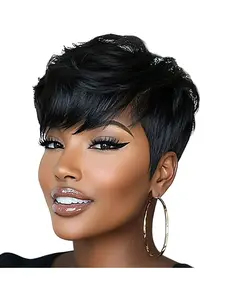 Short human hair wig, pixie cut, 180% density, Brazilian real hair, fully machine-woven, suitable for everyday wear, Natural Looking Wigs