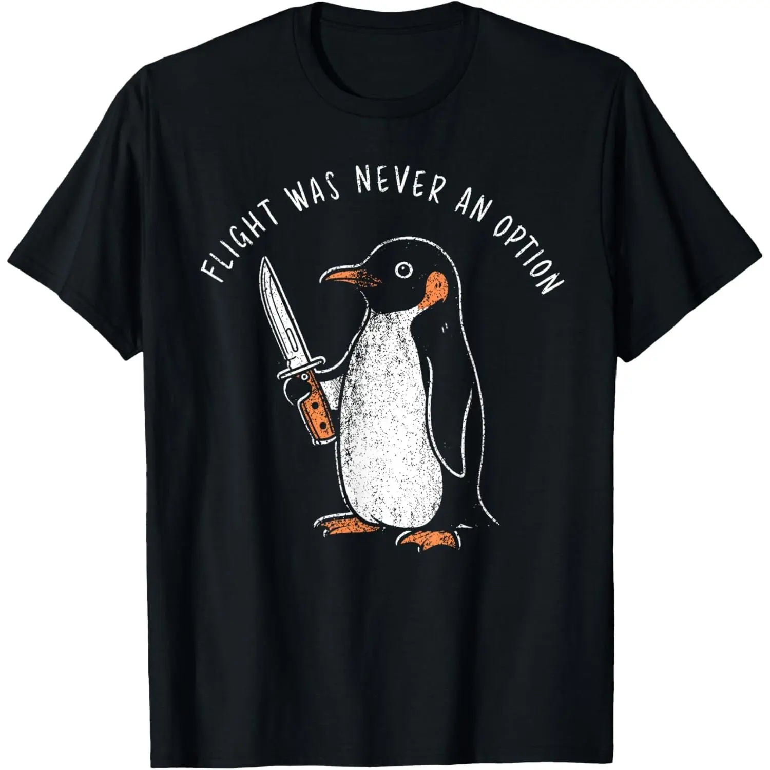 Women's 100% Cotton Comfortable Lightweight Casual Round Neck Short-Sleeve Breathable Tshirt, Funny "Flight was Never an Option" Penguin with Knife Meme Print Clothes Top