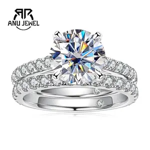 AnuJewel Moissanite Engagement Rings Wedding Band D Color VVS1 Round Cut 925 Sterling Silver Golden Plated Bridal Sets for Women Valentine's Day and Mother's Day with Certificate