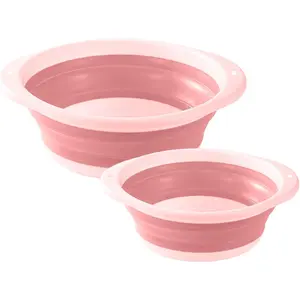 5L 2Pack Pink Multifunctional Foldable Collapsible Portable Washbasin Dishpan for Outdoor Travel RV Camping Marine BBQ