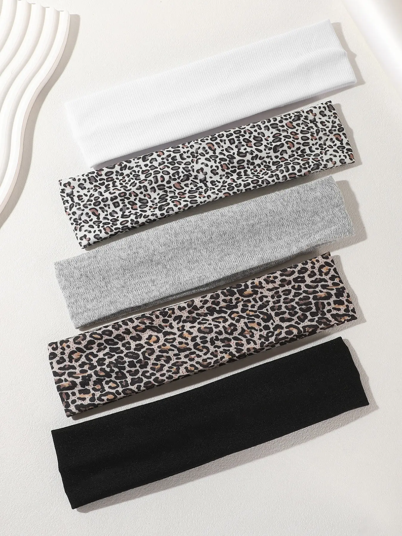 5pcs Women's Leopard Print Striped Stretchy Workout Headbands, Soft Elastic Durable Sport Yoga Running Spa Hair Bands, Unisex Fashion Hair Accessories
