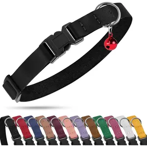 Breakaway Cat Collar with Bell - Leather Adjustable Kitten Collars with Safety Quick Release Buckle - Soft Small Pet Collars for Girl & Boy Cats