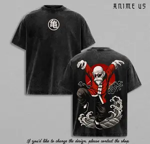 Master Roshi (Kame-Sennin) Shirt Anime Vintage Washed Graphic Tee Turtle Hermit Kanji Symbol Martial Arts Sensei Oversized Streetwear Shirt for Anime Fans
