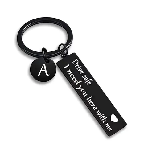 Drive Safe Keychain for Boyfriend/Girlfriend/Family on Birthday Father Day Gifts-26 Letter Design-Stainless Steel Material-Love Gift Ideas