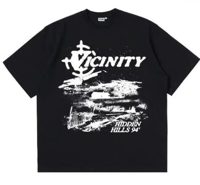 Vicinity Hidden Hills 94 Graphic T-Shirt, Vintage Washed Distressed Oversized Streetwear Top, Retro Y2K Skate Punk AOP Tee for Men Women, Hip Hop Skate Culture Fan Gift & Casual Apparel