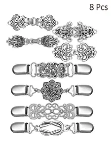 Vintage Sweater Cinch Clips Set of 8, Solid Pattern, Perfect for Dresses Pants Shirts Shawls Cardigans Collars Brooches, Versatile All Seasons Fashion Accessories
