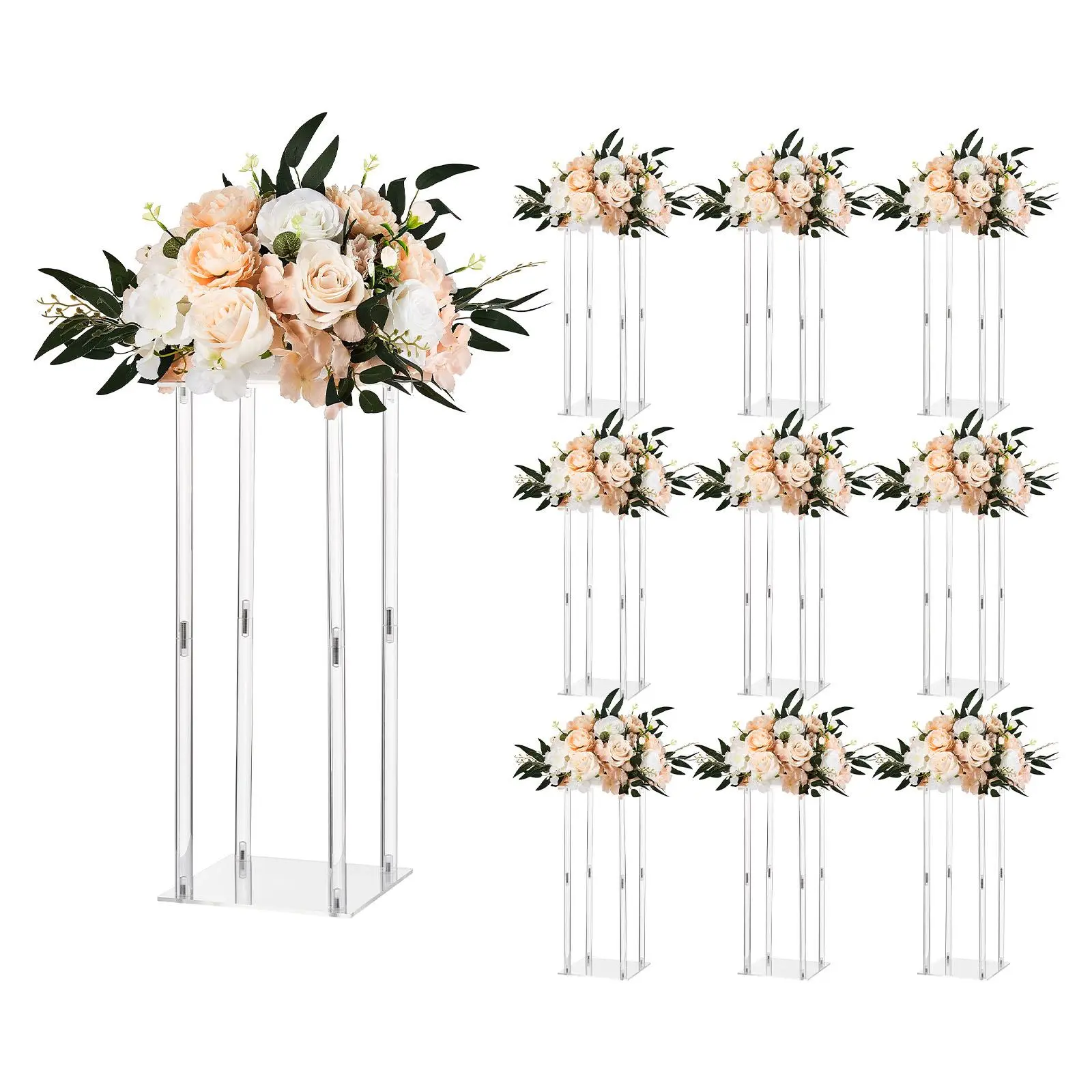 【SummerFinds】VEVOR Wedding Flower Stand, 10PCS 19.69-inch Column Flower Stand, Floral Stands with Acrylic Laminate, Cylindrical Cubic Floral Display Rack for Wedding, Party, Birthday, Home, Centerpiece Stands